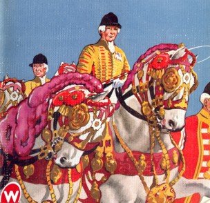 from the Woolworth Staff Magazine 'The New Bond', an artist's impression of one of Queen Elizabeth II's horsemen, driving her golden coach in June 1953